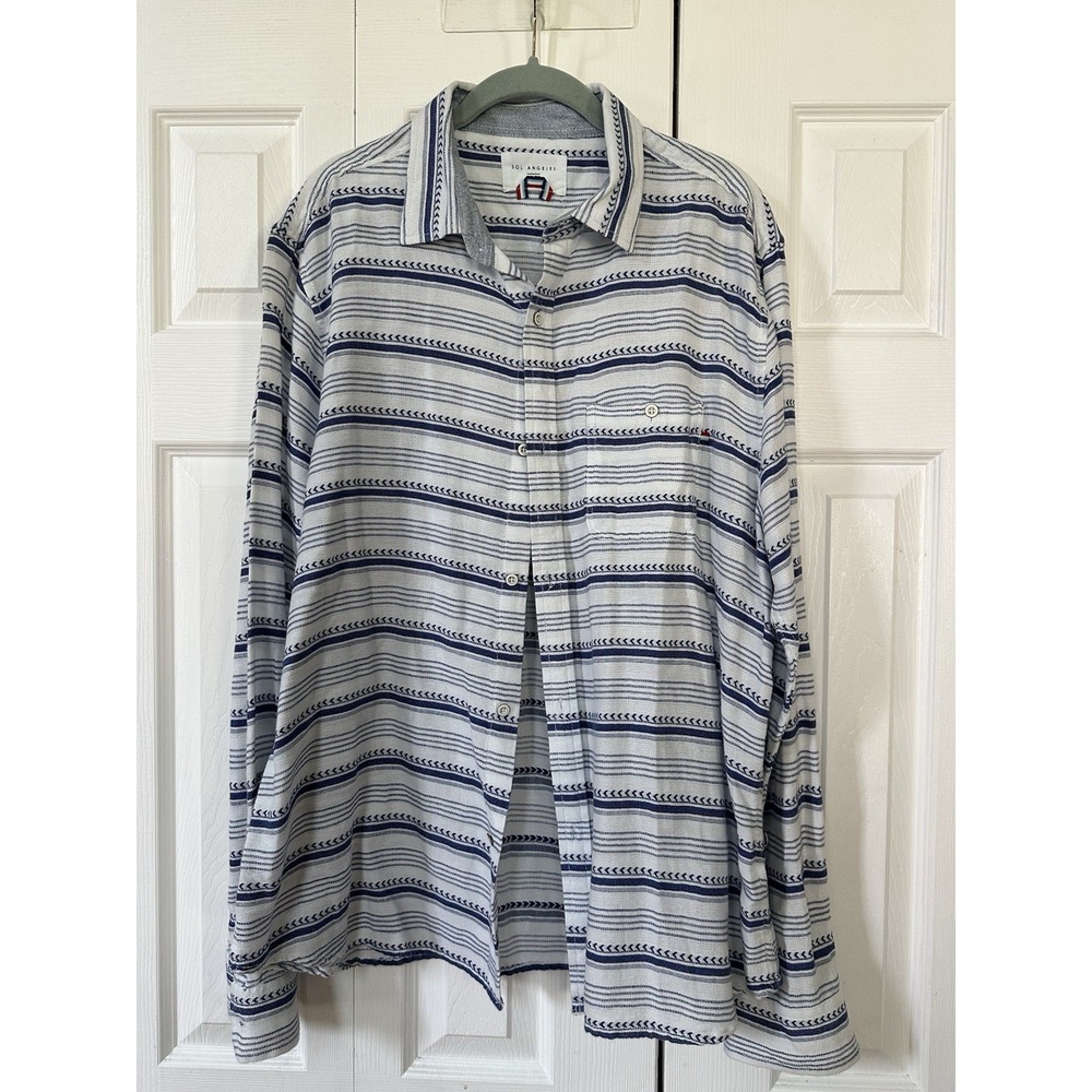 Sol Angeles Men's Blue Cotton Fit Comfy Button Up Shirt Size XL Beach Surf